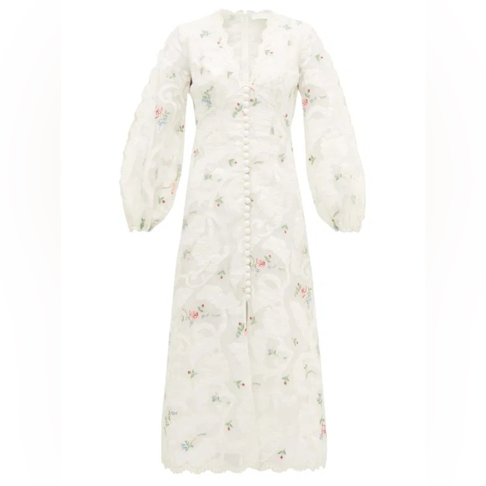 Zimmermann Zinnia Floral-Embroidered Ramie-Blend Dress